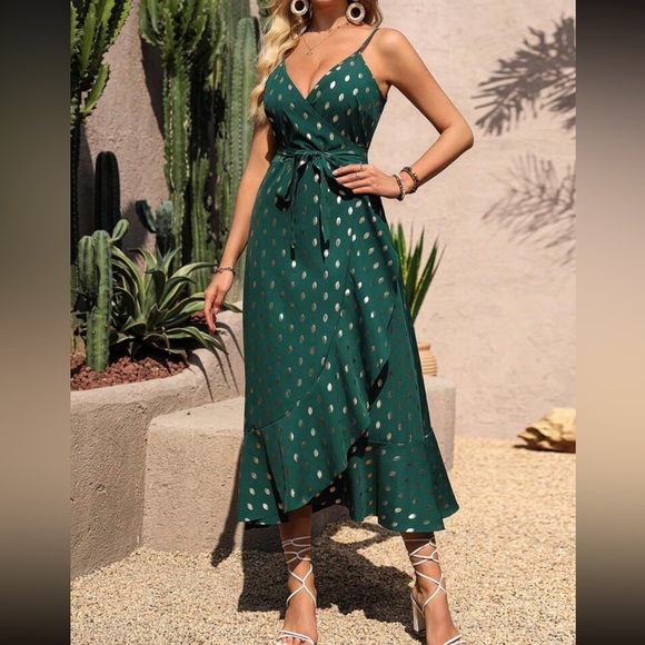 Boho gold polka dots wrap maxi dress - Picture 7 of 7